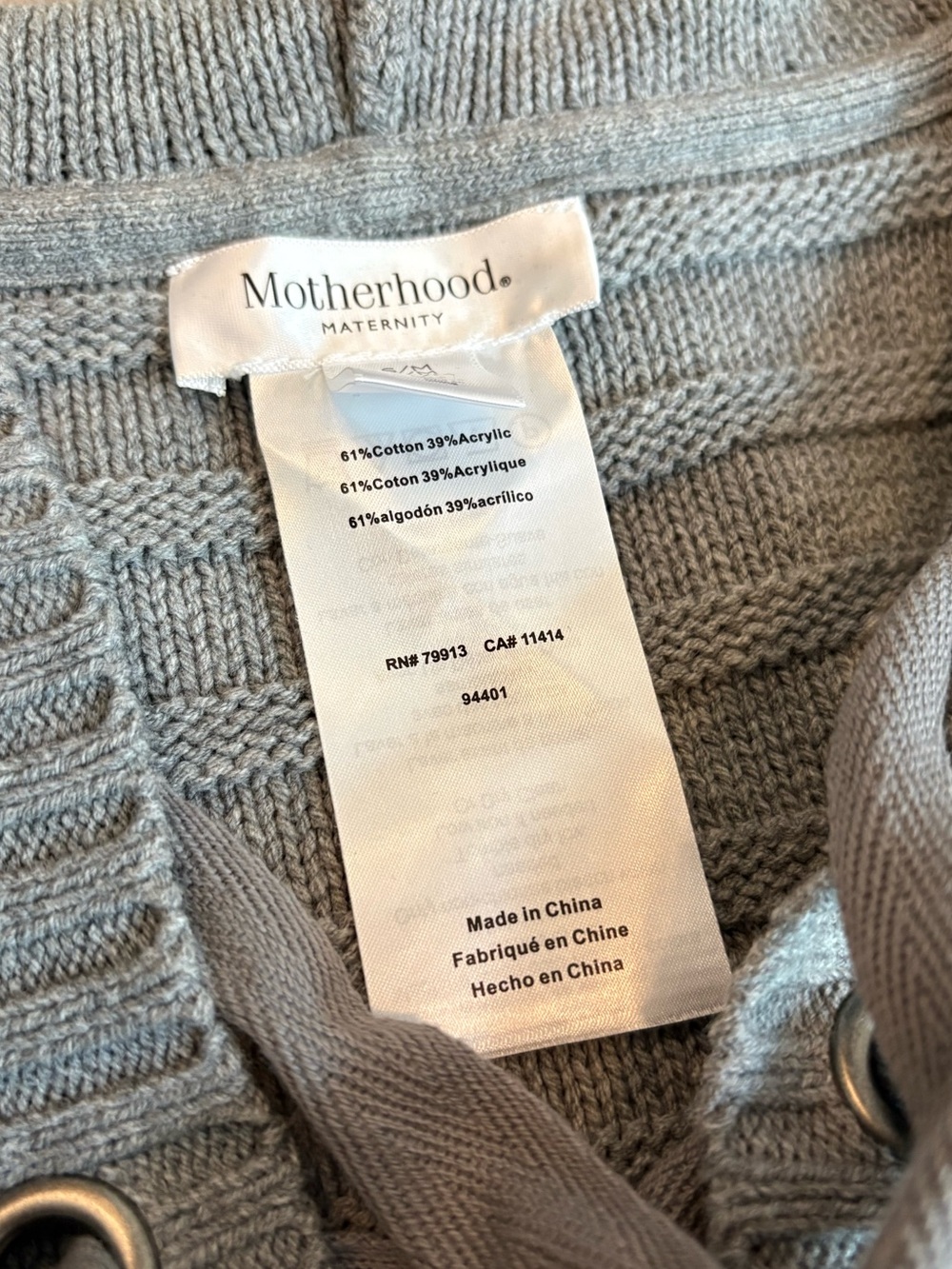 Motherhood Maternity Gray Knit Lace-Up Hooded Poncho Sweater S/M Cozy Oversized - Picture 9 of 9